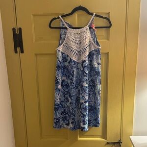 Blue likly Pulitzer Floral Dress with Crochet Detail sz 00